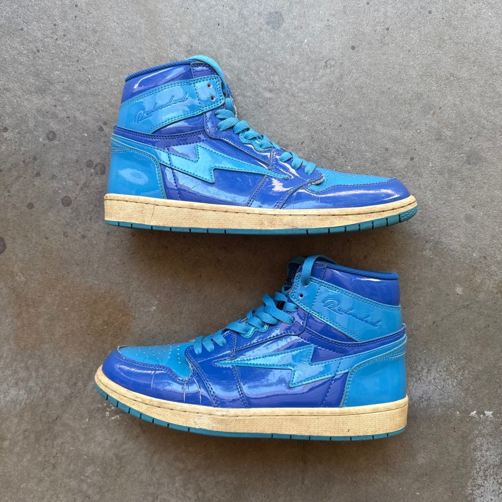 OMI Reloaded Blue Patent Leather High Top Sneakers Mens Size 10 Lightning Bolt